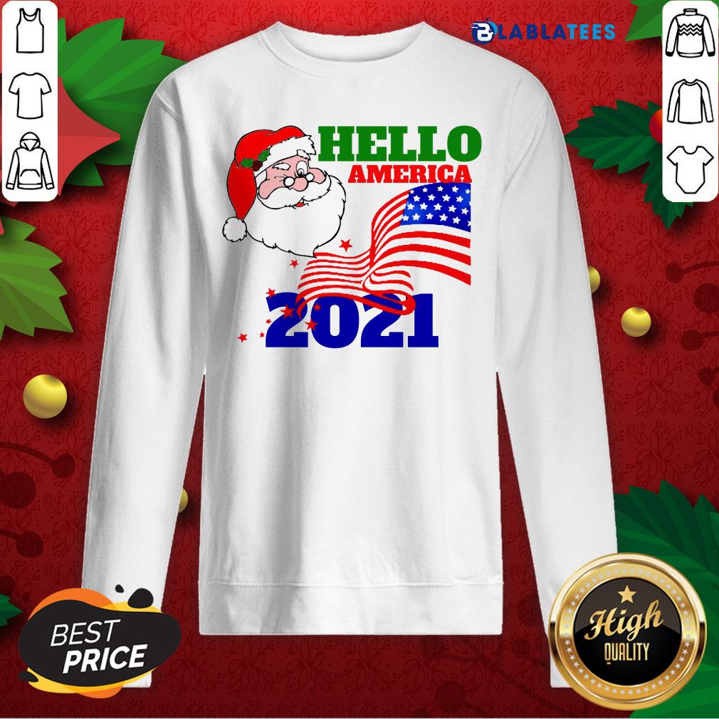 Premium Hello America 2021 Santa Claus Merry Christmas Usa Flag Shirt - Image 5