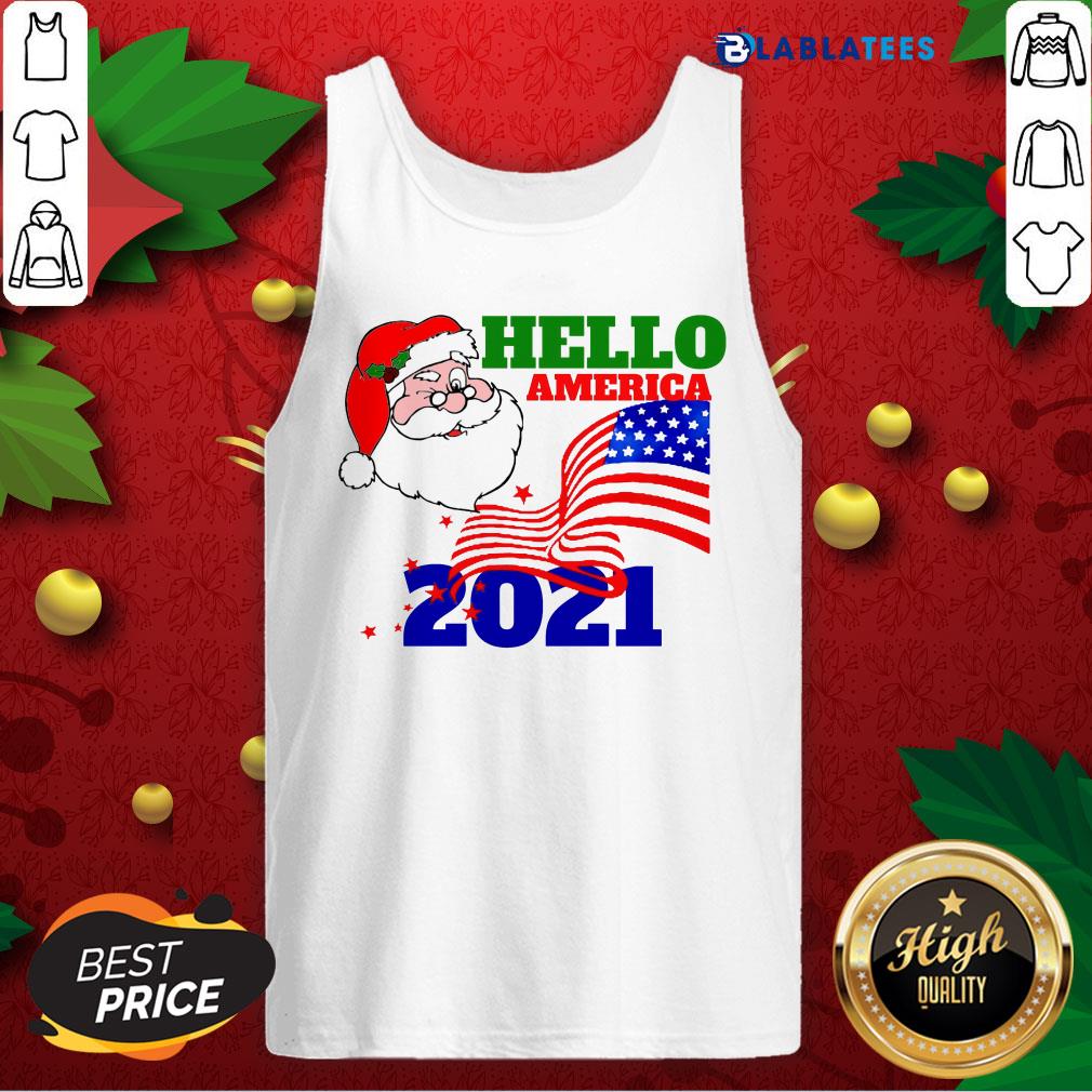 Premium Hello America 2021 Santa Claus Merry Christmas Usa Flag Shirt - Image 4