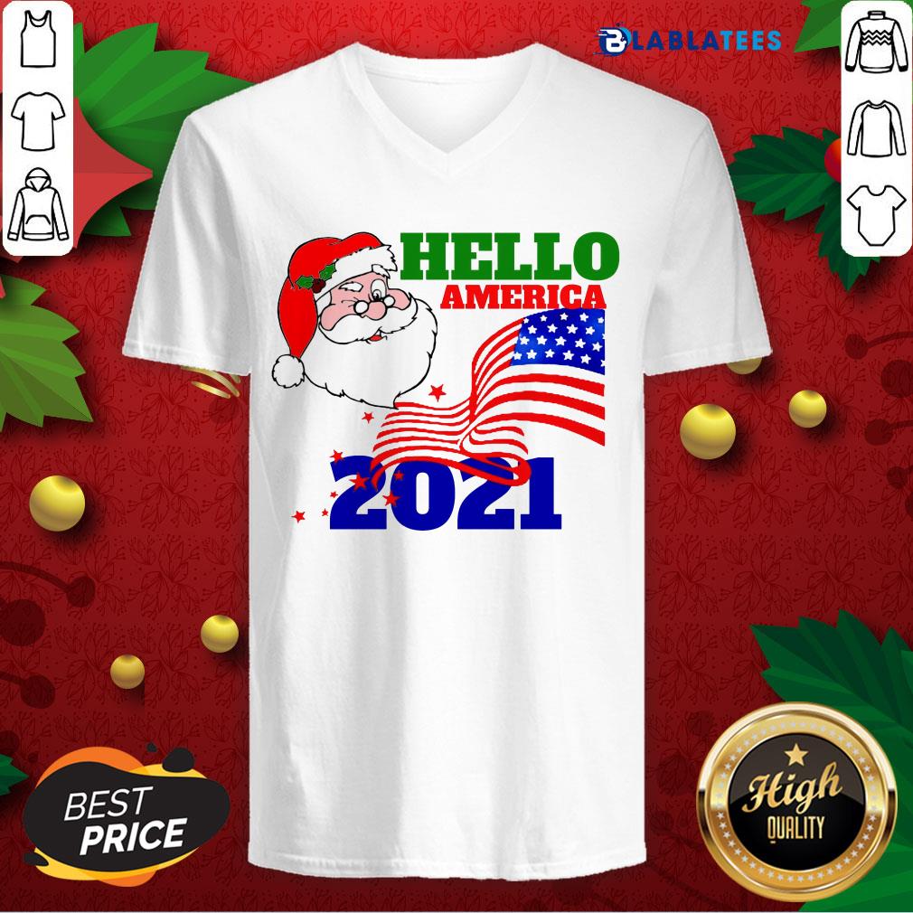 Premium Hello America 2021 Santa Claus Merry Christmas Usa Flag Shirt - Image 3