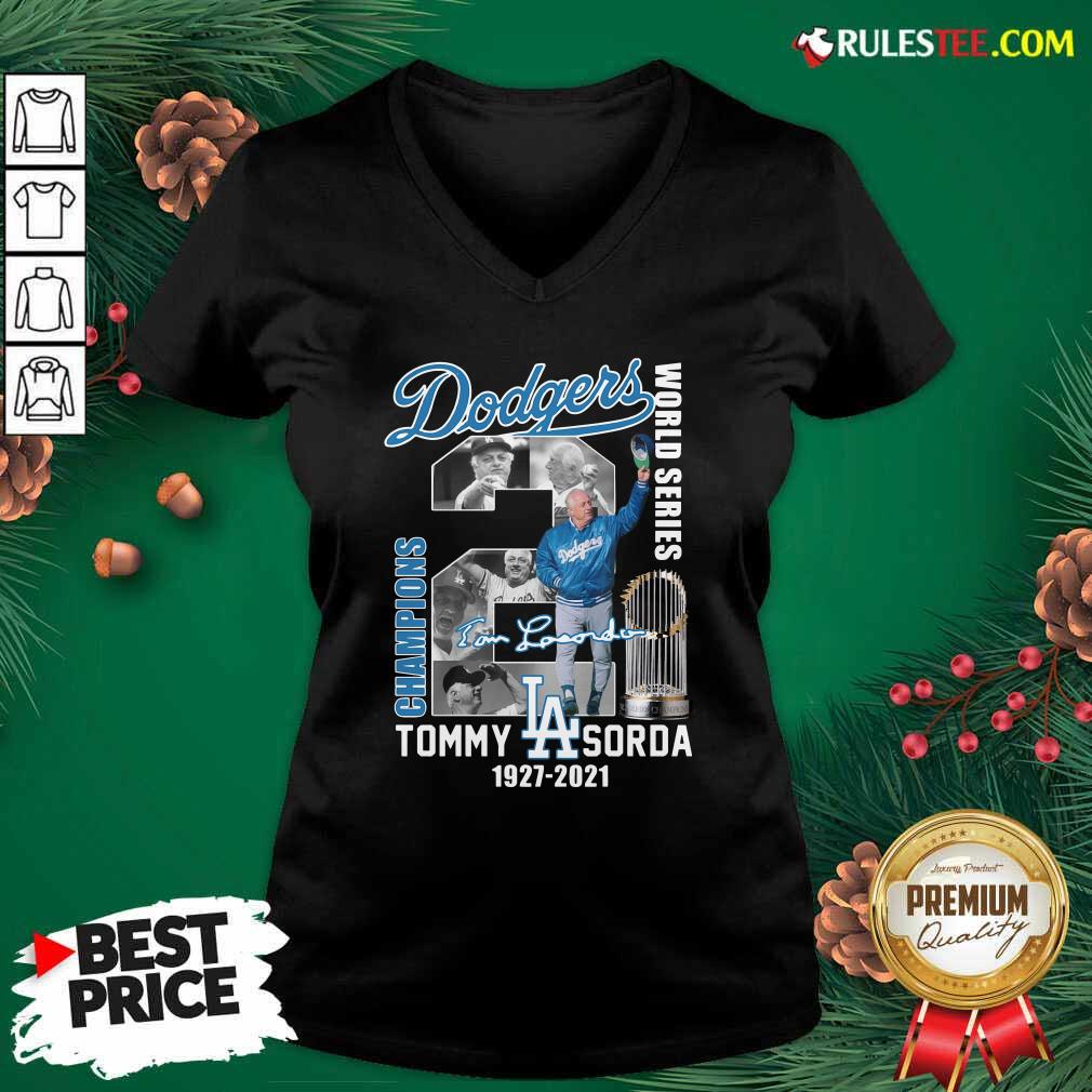 Premium Los Angeles Dodgers Tommy Lasorda World Series 1927 2021 Signature Shirt - Image 3