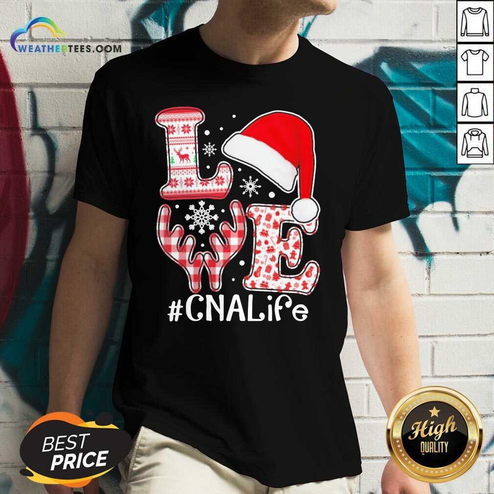 Premium Love Hat Santa And Reindeer #CNA Life Worker Ugly Christmas Shirt - Image 3