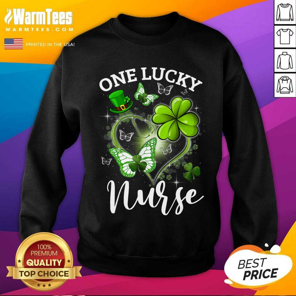Premium Lucky Irish St. Patricks Day Nurse Shamrock Heart Butterfly Shirt - Image 3