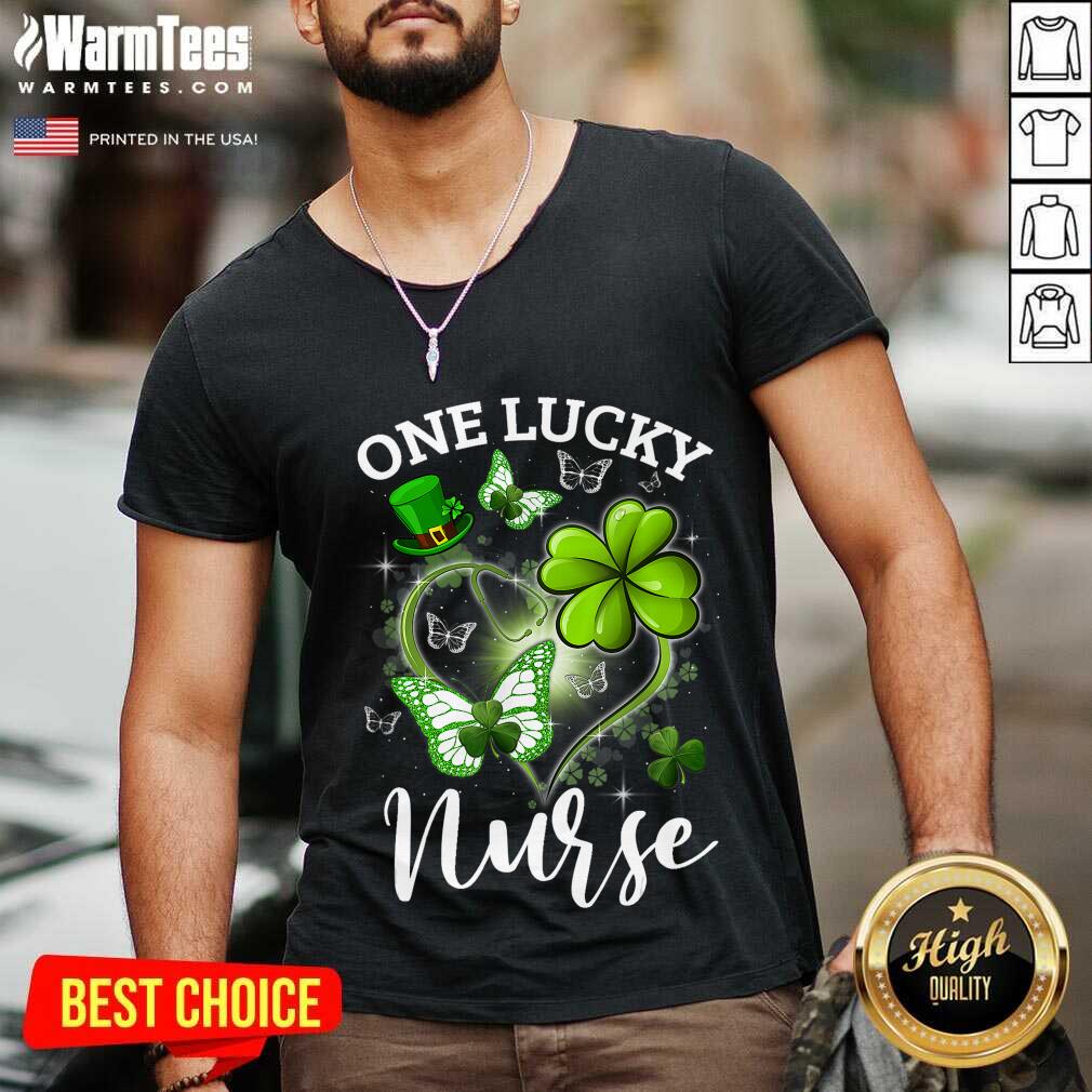 Premium Lucky Irish St. Patricks Day Nurse Shamrock Heart Butterfly Shirt - Image 5