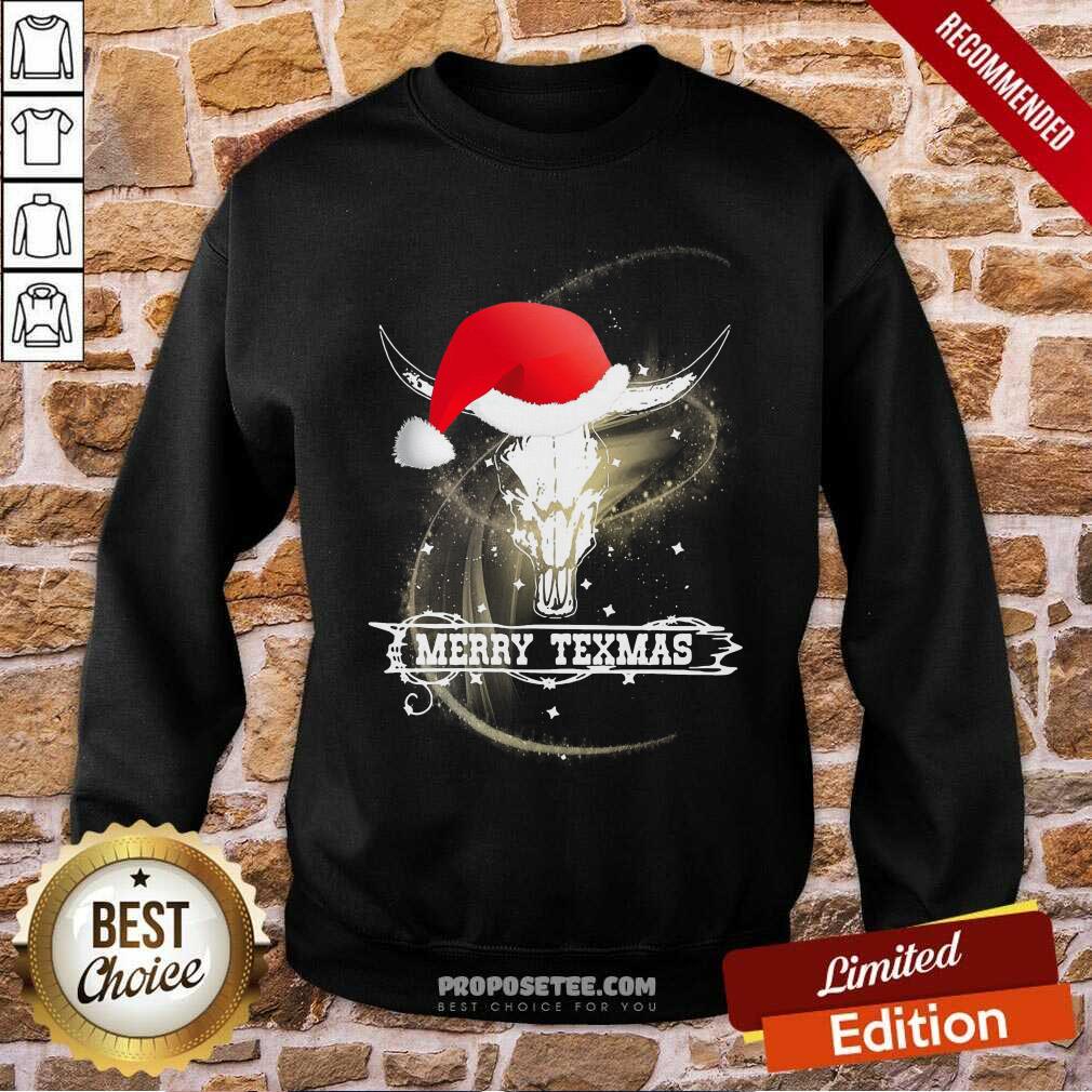 Premium Merry Texmas Skull Cow Christmas Shirt - Image 5