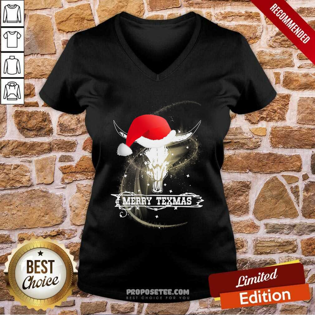 Premium Merry Texmas Skull Cow Christmas Shirt - Image 3