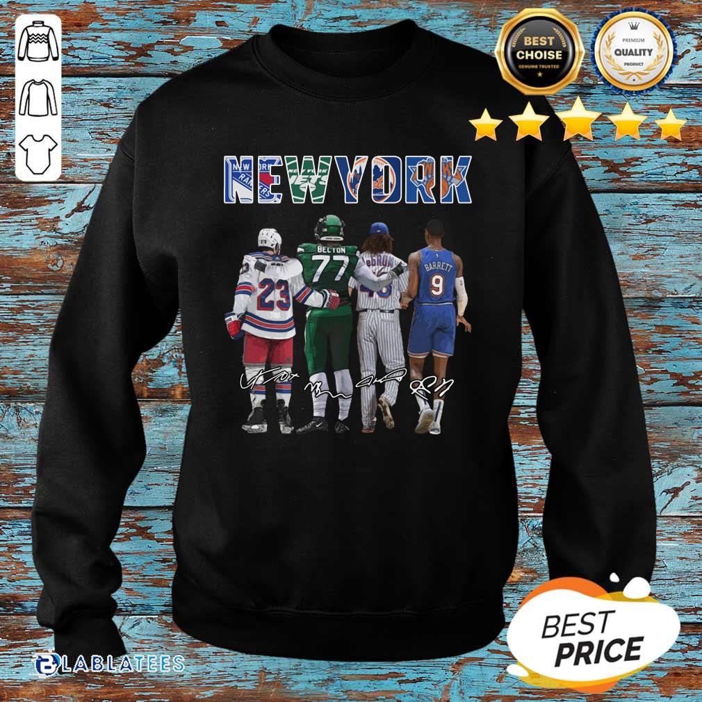 Premium New York City New York Yankees New York Jets New York Knicks Becton Barrett Signatures Shirt - Image 5