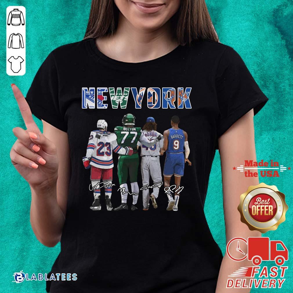 Premium New York City New York Yankees New York Jets New York Knicks Becton Barrett Signatures Shirt - Image 4