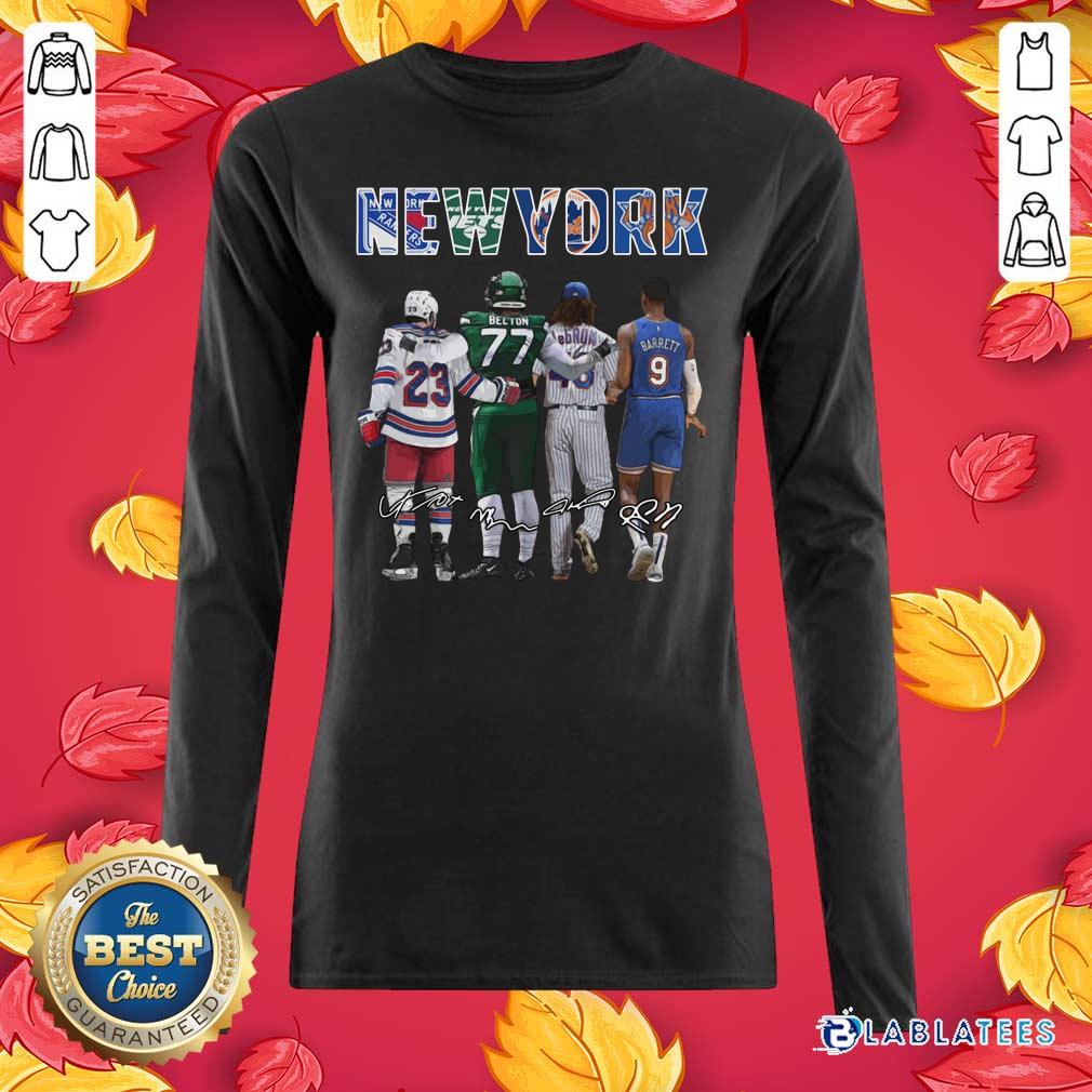 Premium New York City New York Yankees New York Jets New York Knicks Becton Barrett Signatures Shirt - Image 3