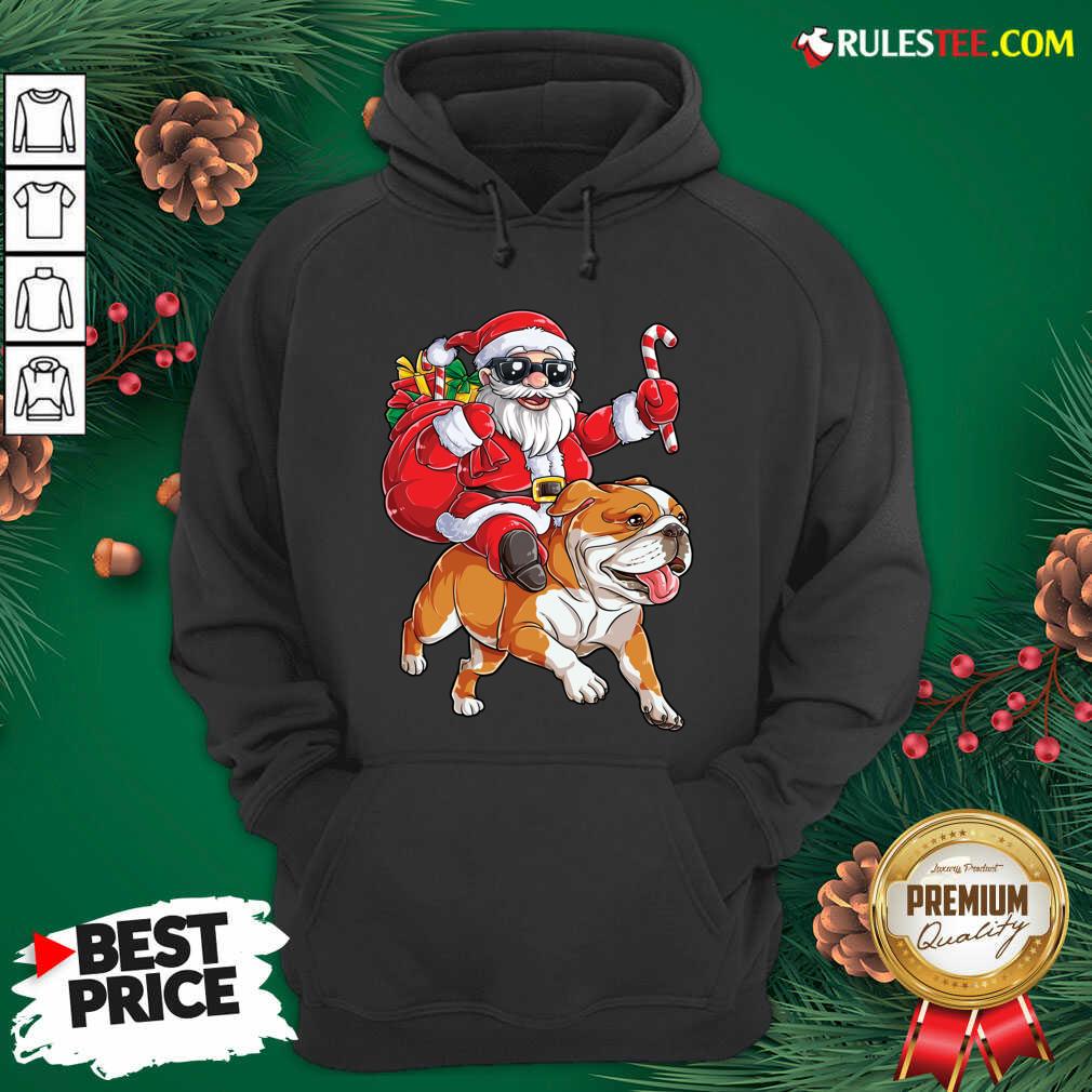 Premium Santa Claus Riding Bulldog Merry Christmas Shirt - Image 2