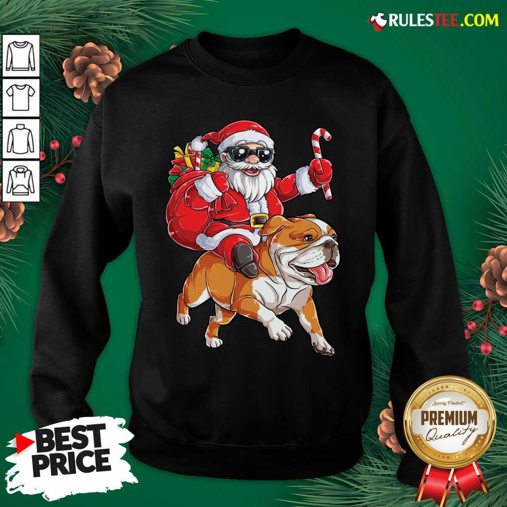 Premium Santa Claus Riding Bulldog Merry Christmas Shirt - Image 5