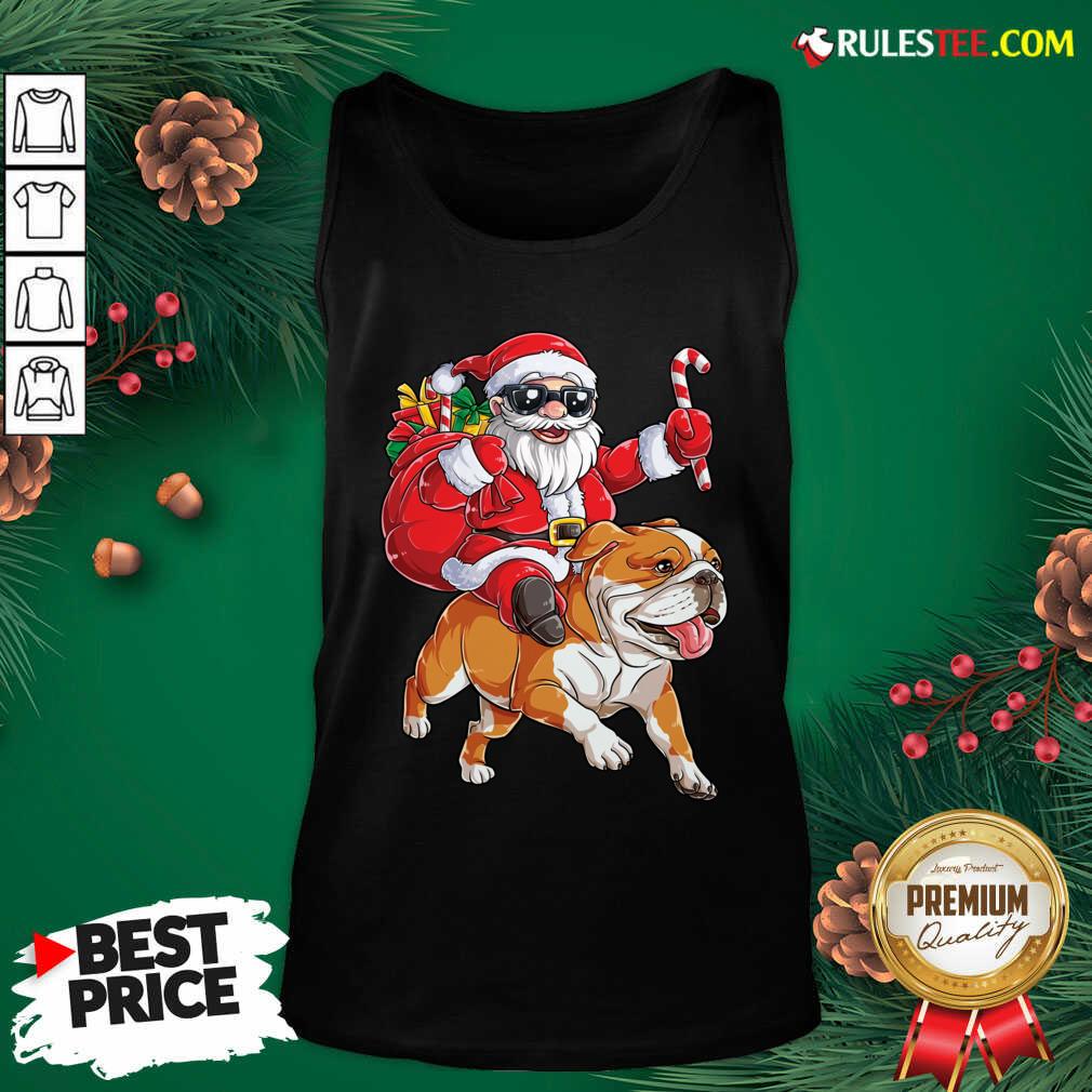 Premium Santa Claus Riding Bulldog Merry Christmas Shirt - Image 4