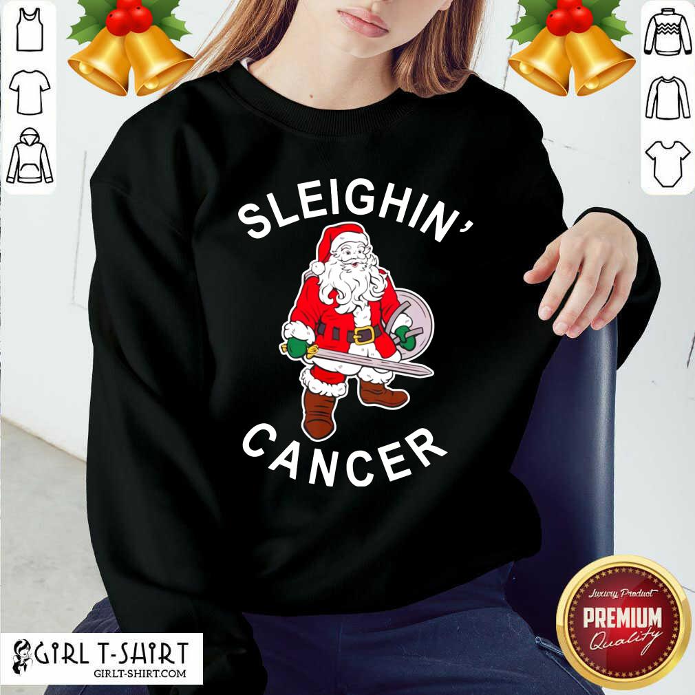 Premium Sleighin Cancer Santa Christmas Shirt - Image 5