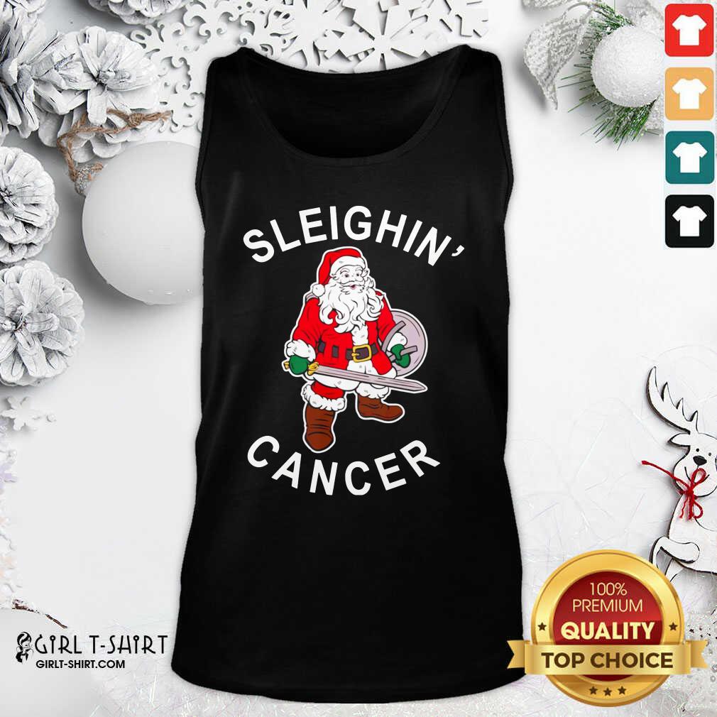 Premium Sleighin Cancer Santa Christmas Shirt - Image 4