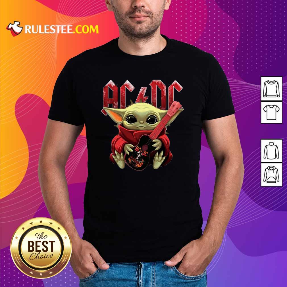 Premium Star Wars Baby Yoda Hug Guitar With Ac Dc 2021 Shirt