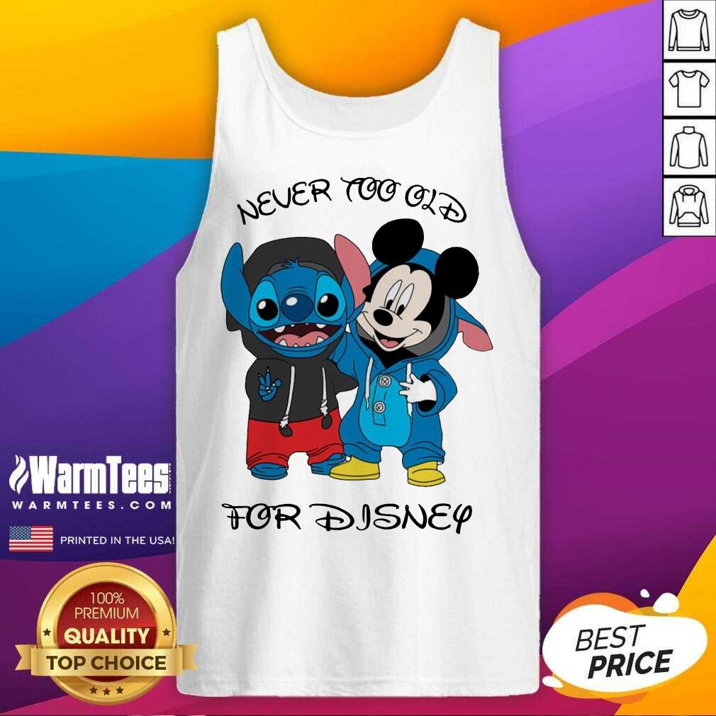 Premium Stitch And Mickey Mouse Never Too Old For Disney Shirt - Image 4