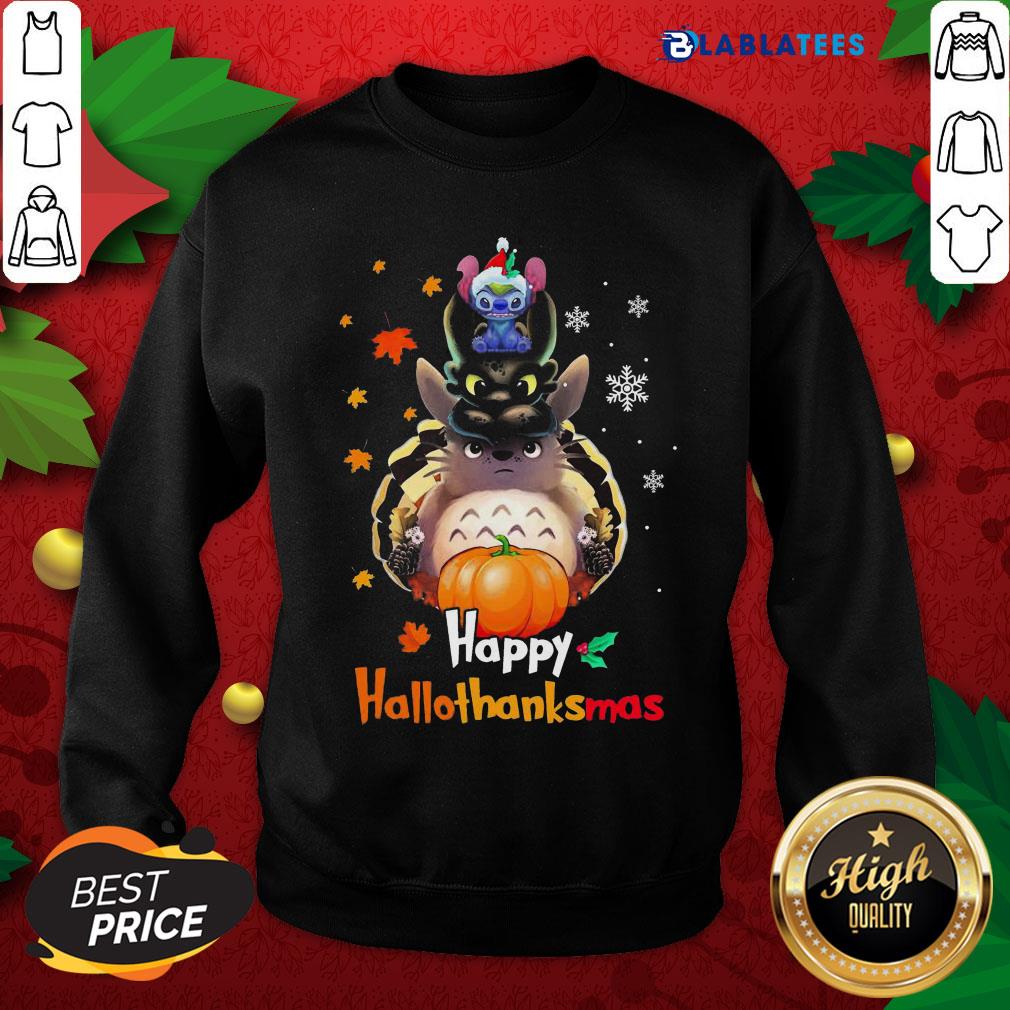 Premium Stitch And Toothless And Totoro Happy Hallothanksmas Shirt - Image 2