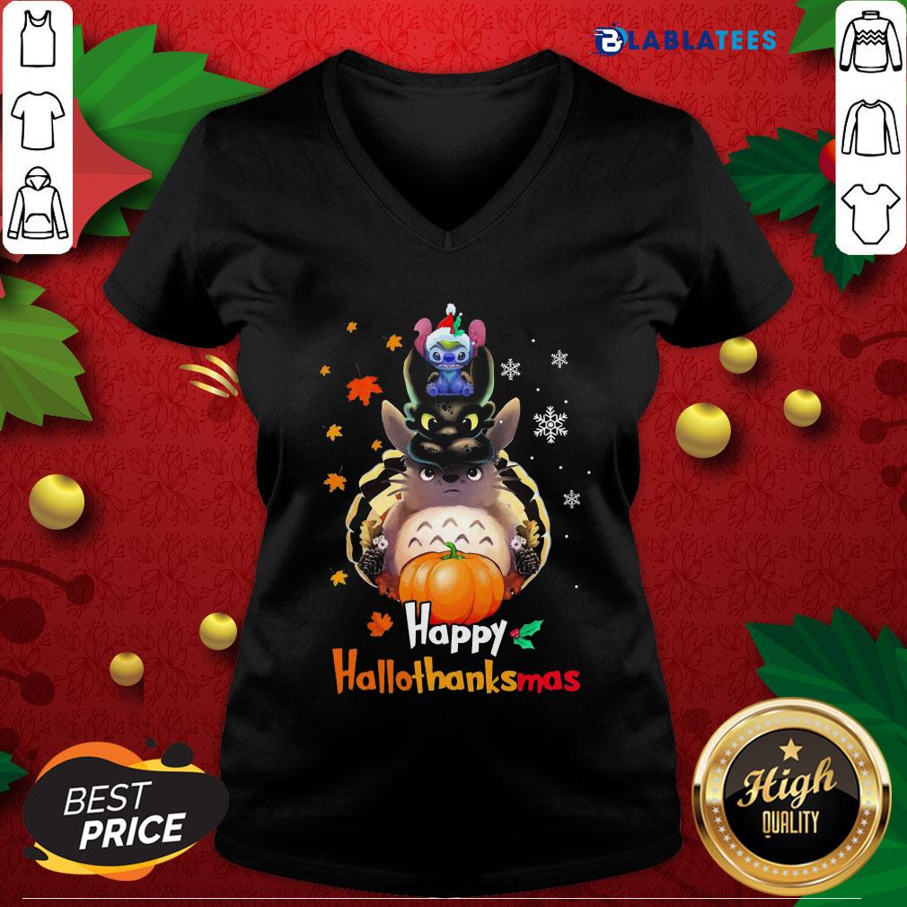 Premium Stitch And Toothless And Totoro Happy Hallothanksmas Shirt - Image 4