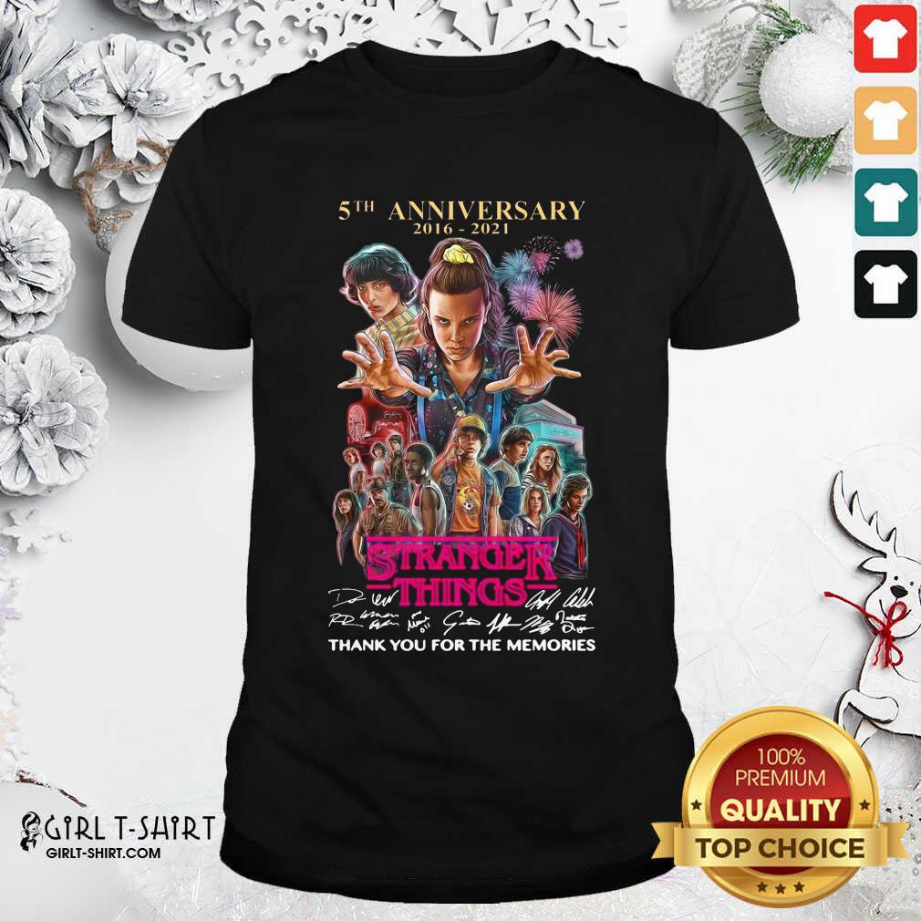 Premium Stranger Things 5th Anniversary Signatures Thank You For The Memories Shirt