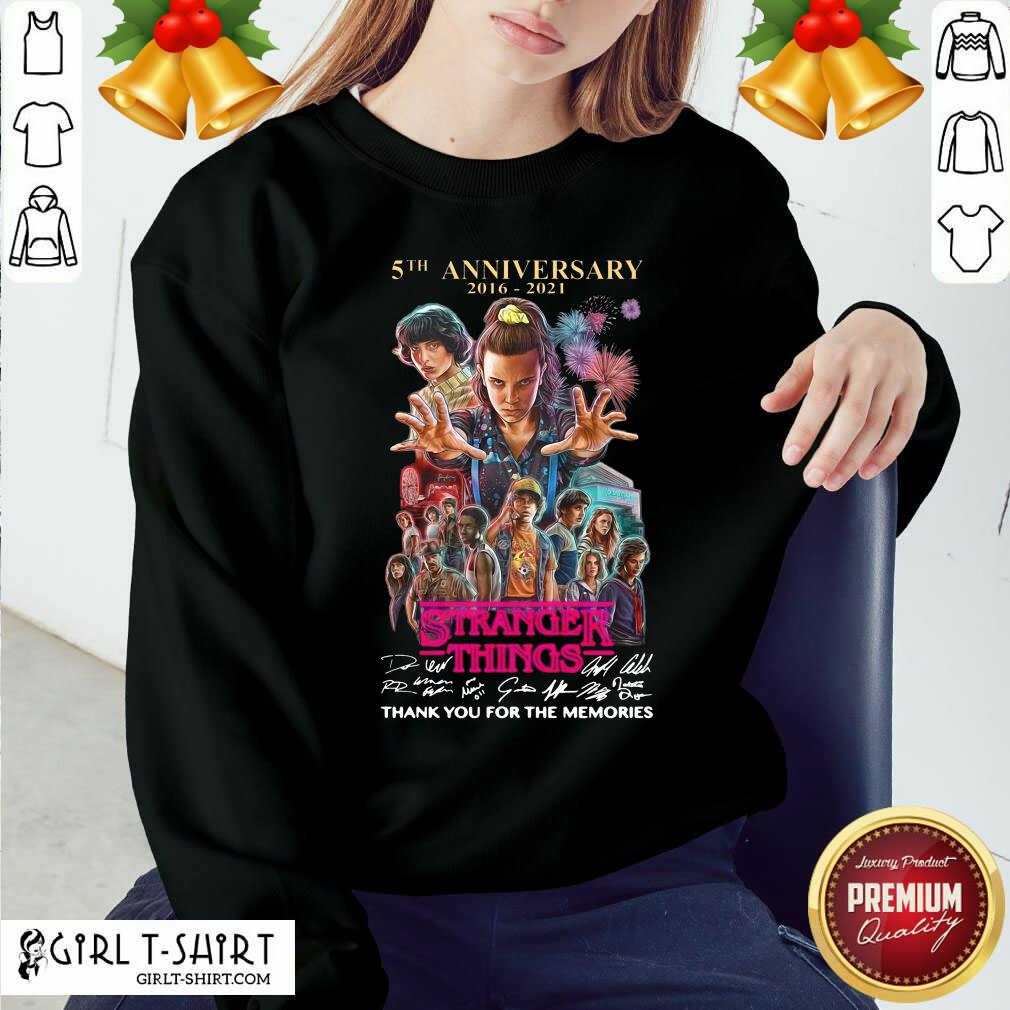 Premium Stranger Things 5th Anniversary Signatures Thank You For The Memories Shirt - Image 4