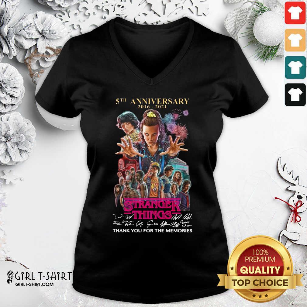 Premium Stranger Things 5th Anniversary Signatures Thank You For The Memories Shirt - Image 2