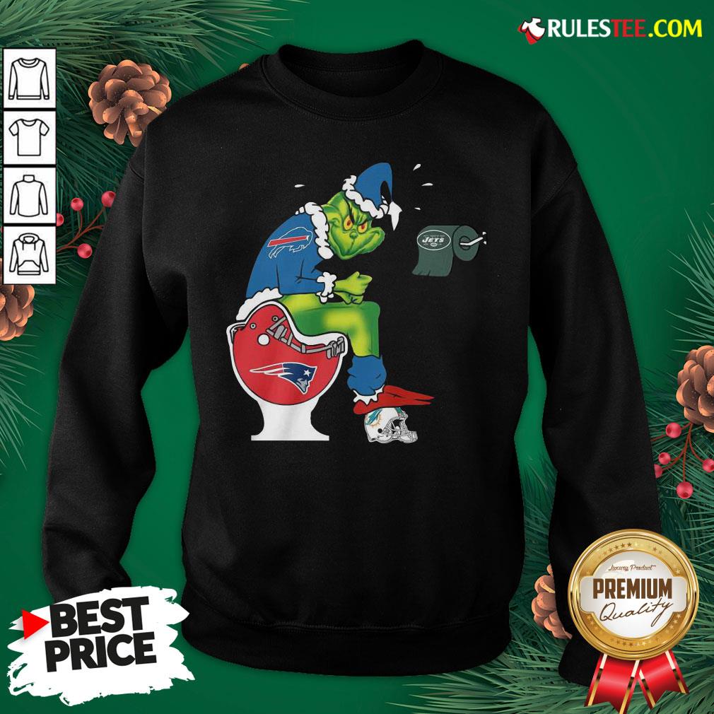 Premium The Grinch Buffalo Bills Shit On Toilet New England Patriots Christmas Shirt - Image 5