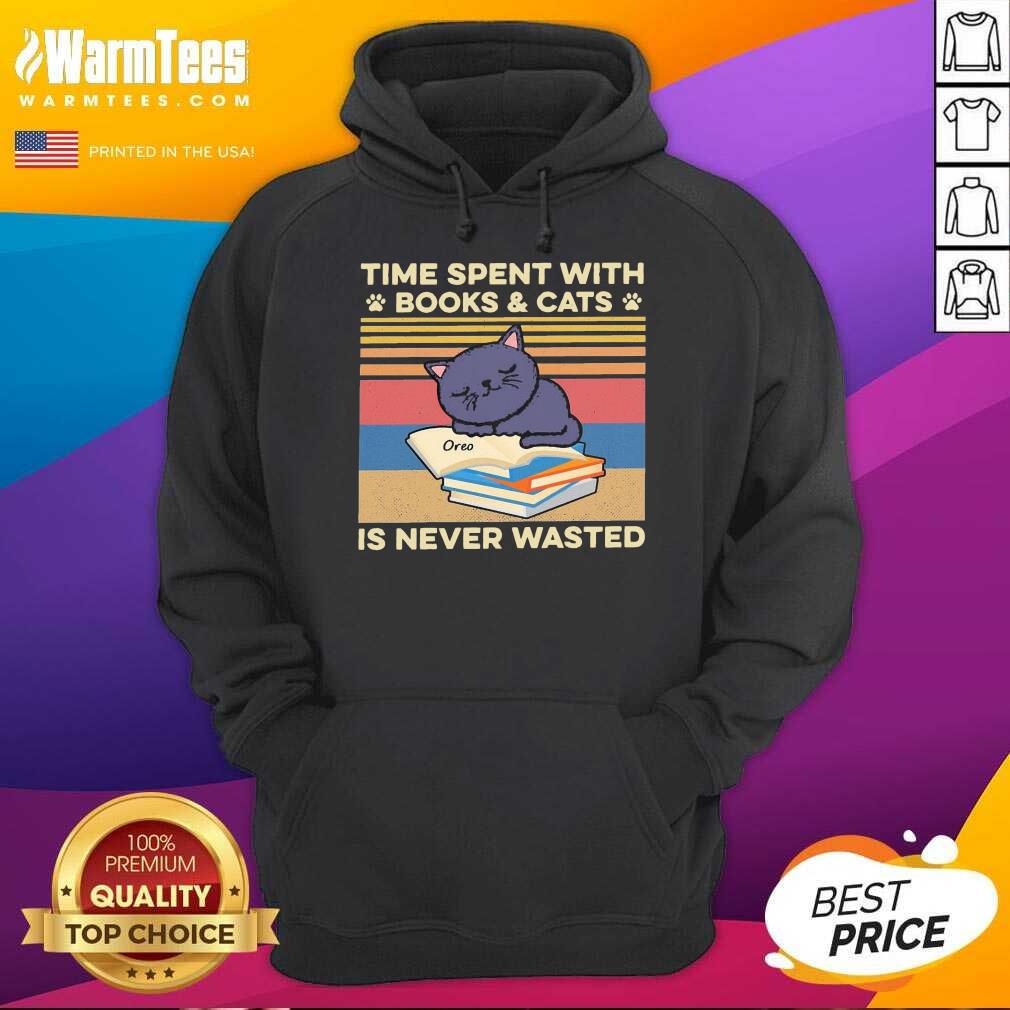 Premium Time Spent With Books And Cats Is Never Wasted Vintage Shirt - Image 2