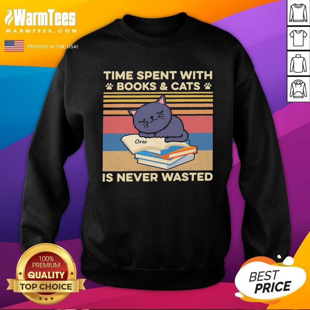 Premium Time Spent With Books And Cats Is Never Wasted Vintage Shirt - Image 3