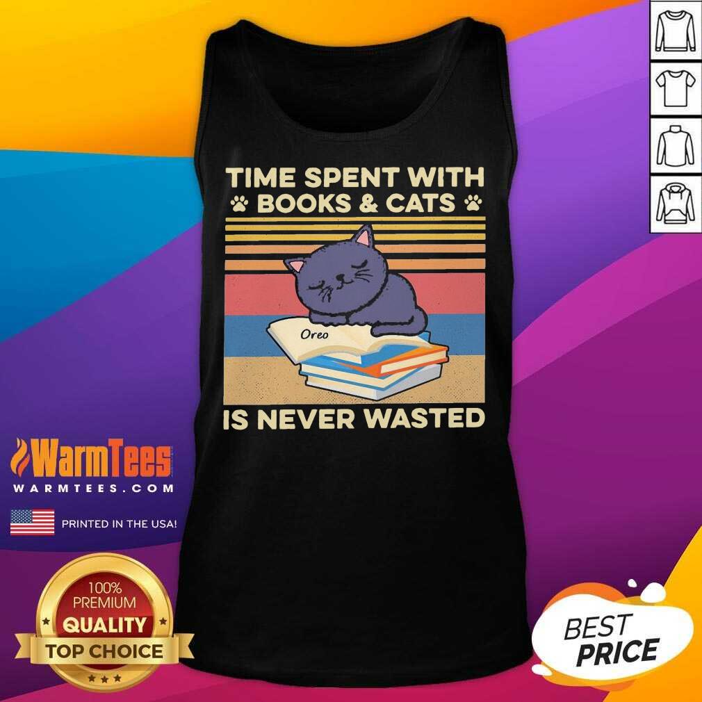 Premium Time Spent With Books And Cats Is Never Wasted Vintage Shirt - Image 4