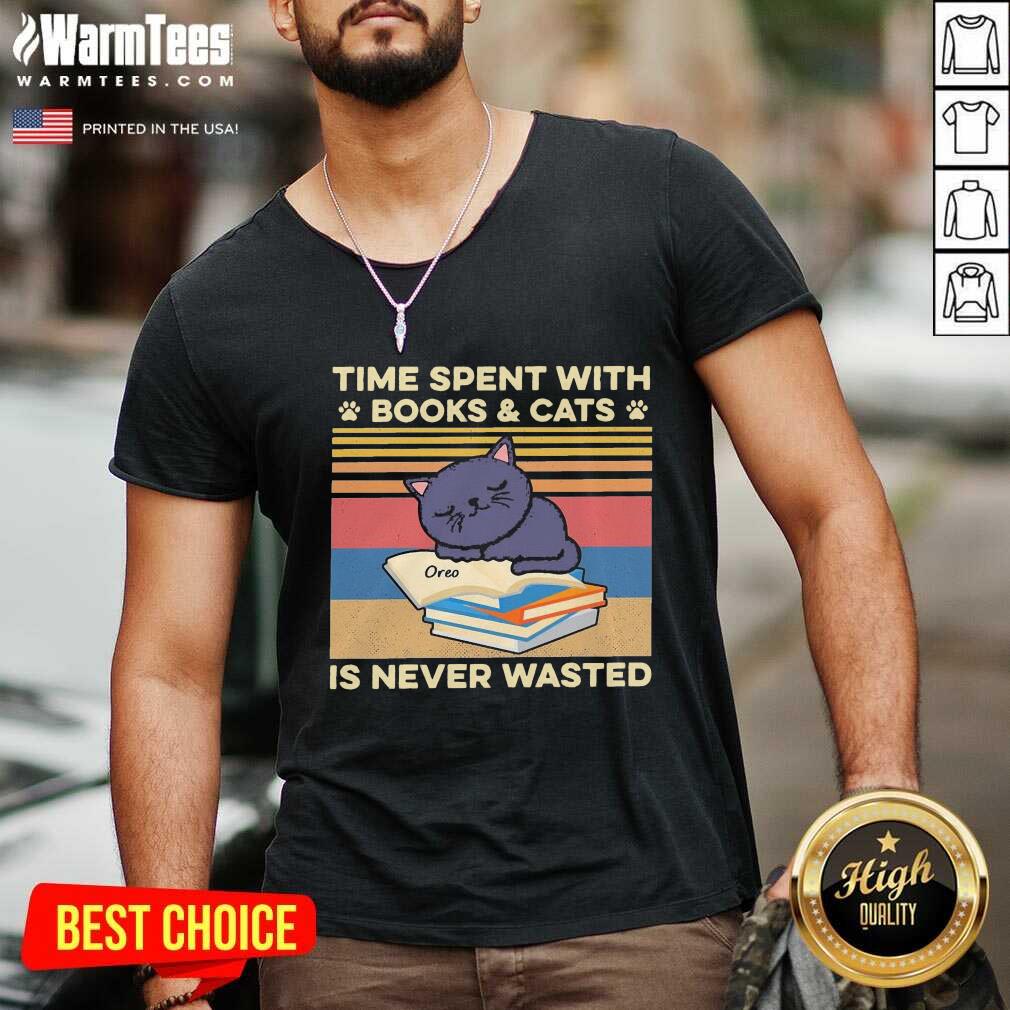 Premium Time Spent With Books And Cats Is Never Wasted Vintage Shirt - Image 5