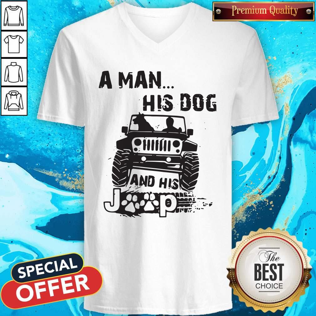 Pretty A Man His Dog And His Jeep Tee Shirt - Image 2