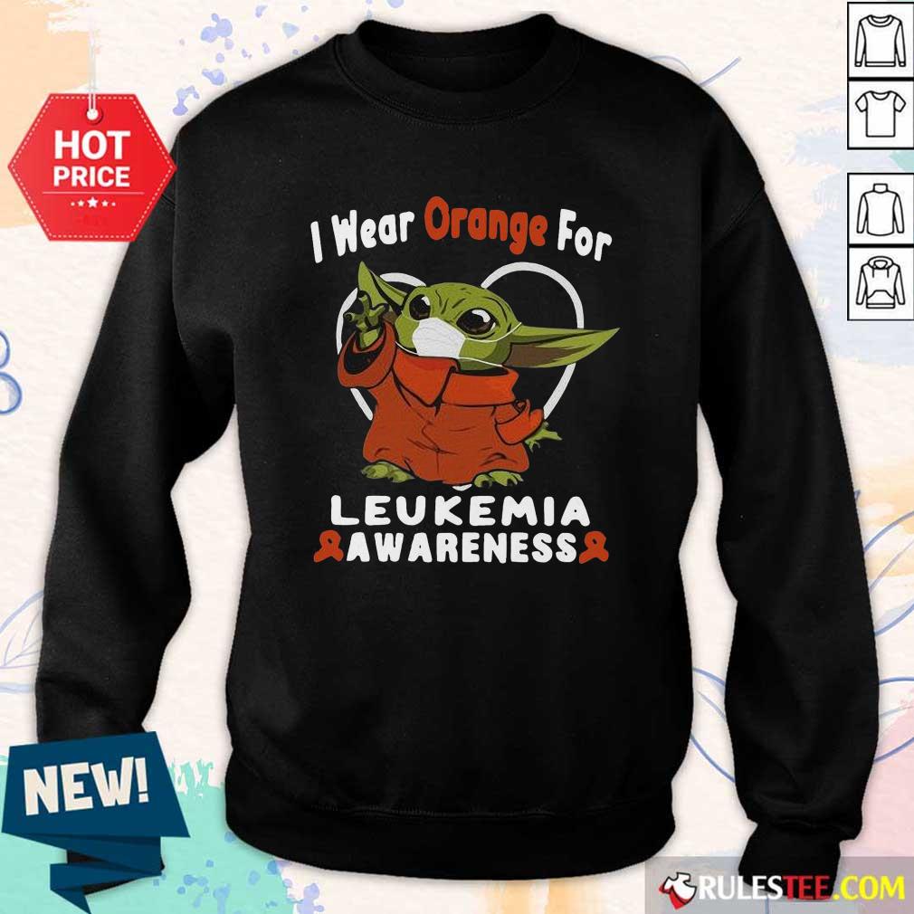 Pretty Baby Yoda Face Mask Wear Orange For Leukemia Awareness Shirt - Image 5