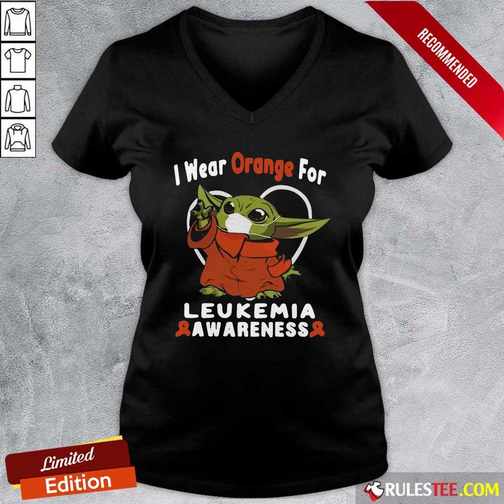Pretty Baby Yoda Face Mask Wear Orange For Leukemia Awareness Shirt - Image 3
