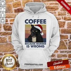 Alternative view of Pretty Black Cat Santa Drinking Coffee Because Murder Is Wrong Vintage Shirt