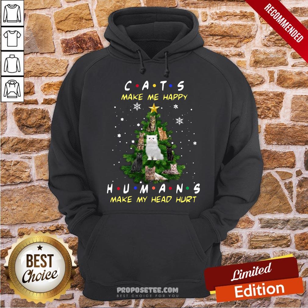 Pretty Cats Make Me Happy Humans Make My Head Hurt Ugly Merry Christmas Tree Shirt - Image 2