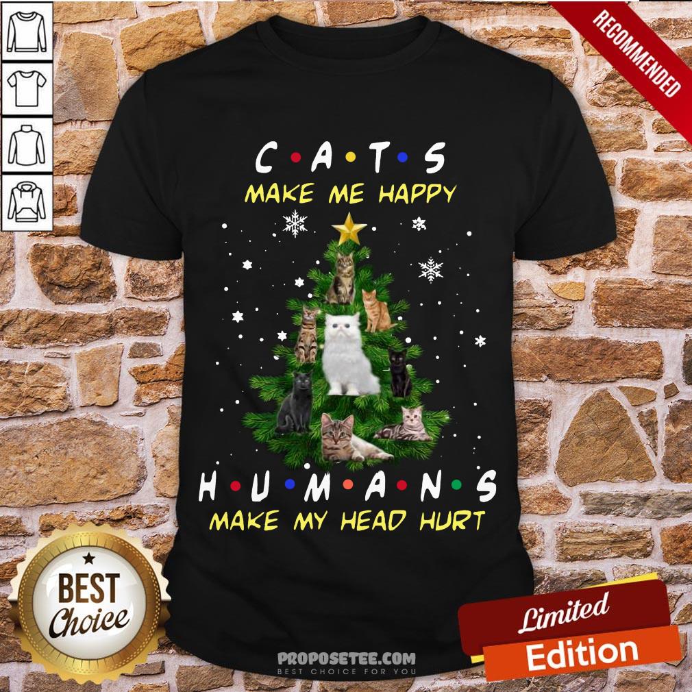 Pretty Cats Make Me Happy Humans Make My Head Hurt Ugly Merry Christmas Tree Shirt