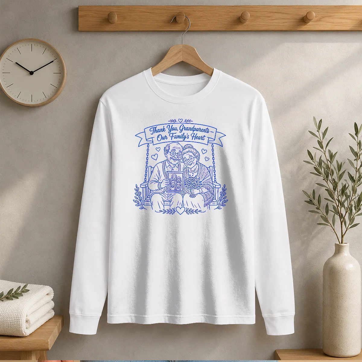 Pretty Grandparents Day Gratitude Line Art Family Shirt - Image 3
