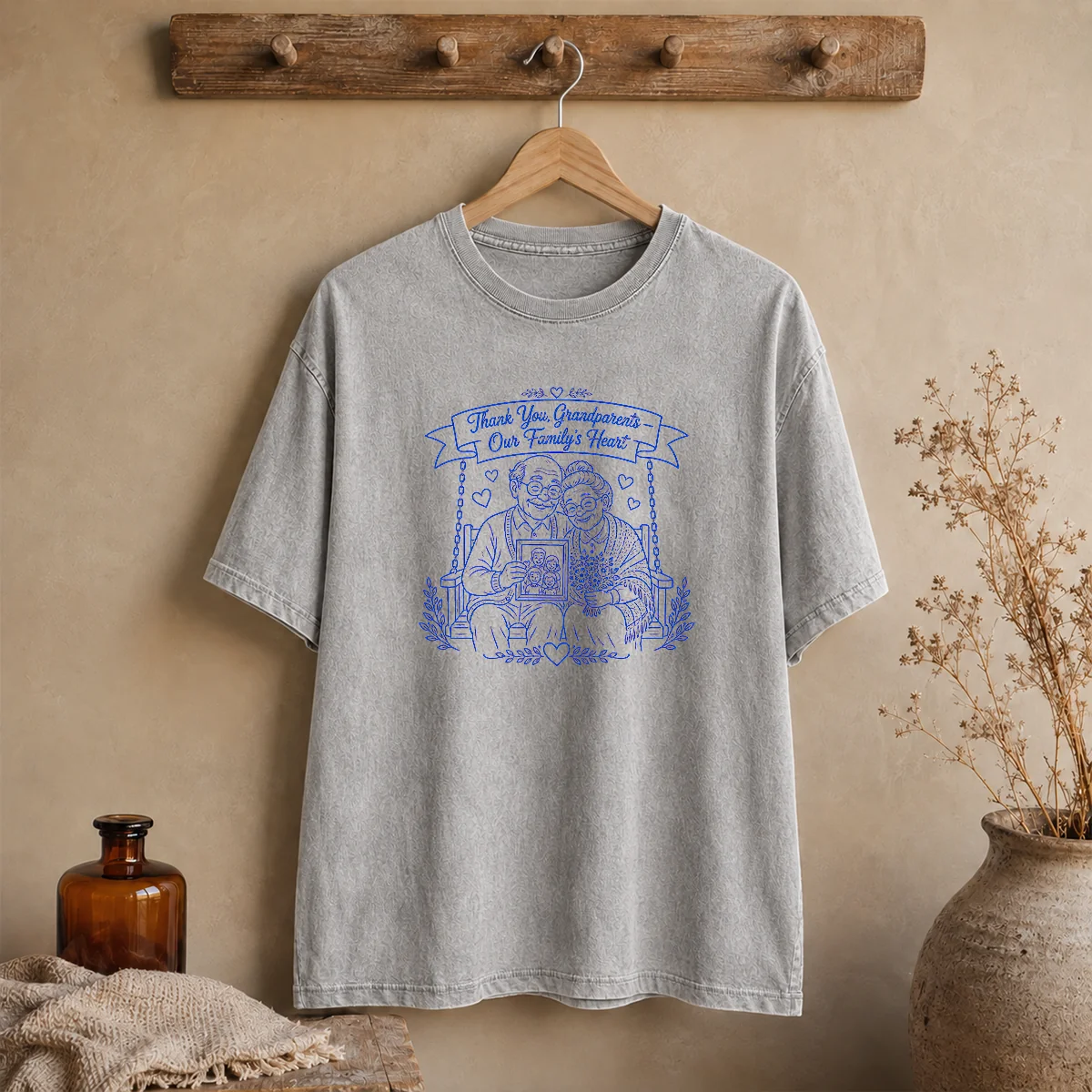 Pretty Grandparents Day Gratitude Line Art Family Shirt - Image 8