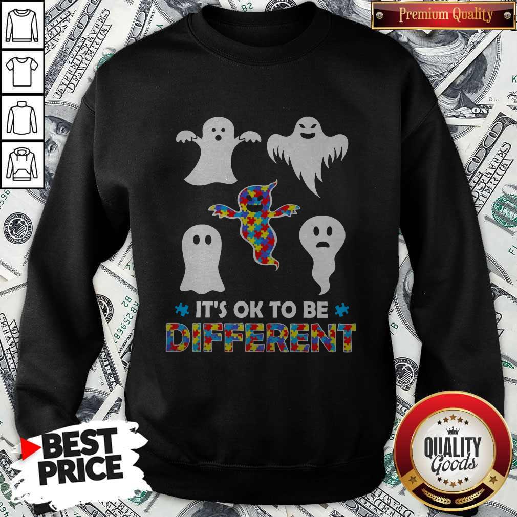Pretty Halloween Autism Awareness Boo Ghosh It’s Ok To Be Different Shirt - Image 4
