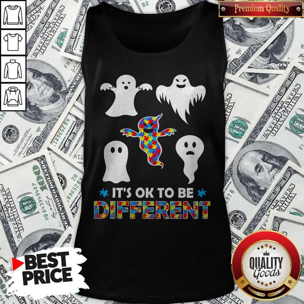 Pretty Halloween Autism Awareness Boo Ghosh It’s Ok To Be Different Shirt - Image 3