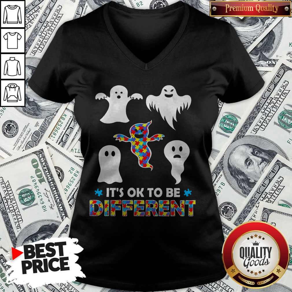 Pretty Halloween Autism Awareness Boo Ghosh It’s Ok To Be Different Shirt - Image 2
