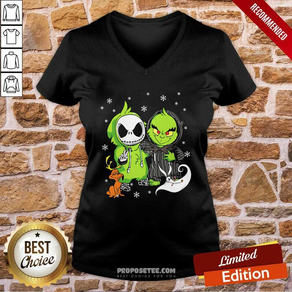 Pretty Jack Skellington And The Grinch Halloween Shirt - Image 3