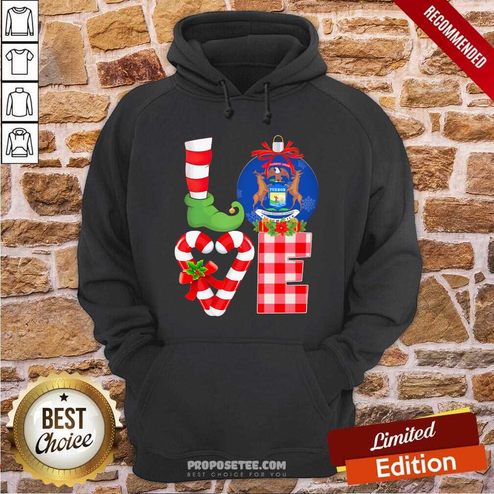 Pretty Love Michigan State Flag Pajama Elf Merry Christmas Shirt - Image 2