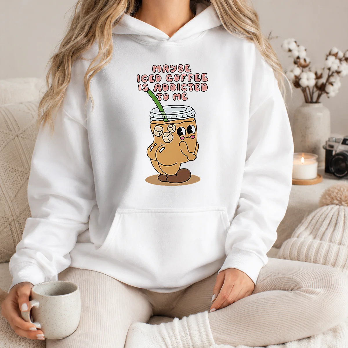 Pretty Maybe Iced Coffee Is Addicted To Me Caffeine Addict Shirt - Image 5