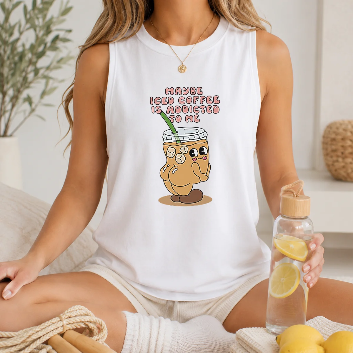 Pretty Maybe Iced Coffee Is Addicted To Me Caffeine Addict Shirt - Image 3