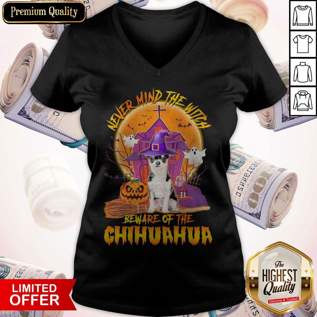 Pretty Never Mind The Witch Beware Of The Chihuahua Halloween Shirt - Image 2