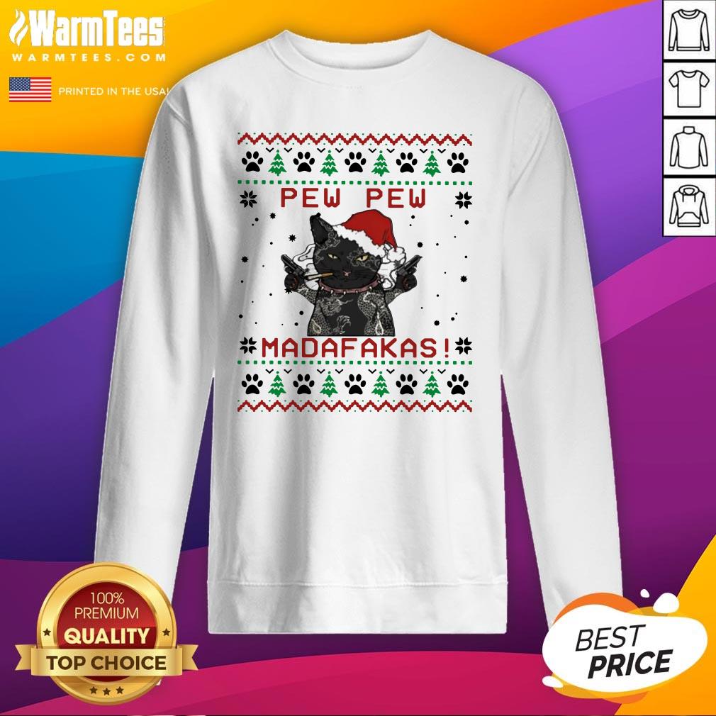 Pretty Santa Black Cat Pew Pew Madafakas Ugly Christmas Shirt - Image 4