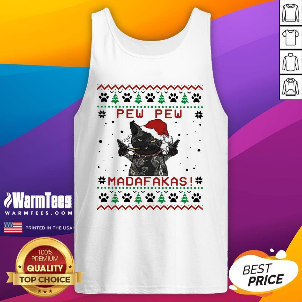 Pretty Santa Black Cat Pew Pew Madafakas Ugly Christmas Shirt - Image 3