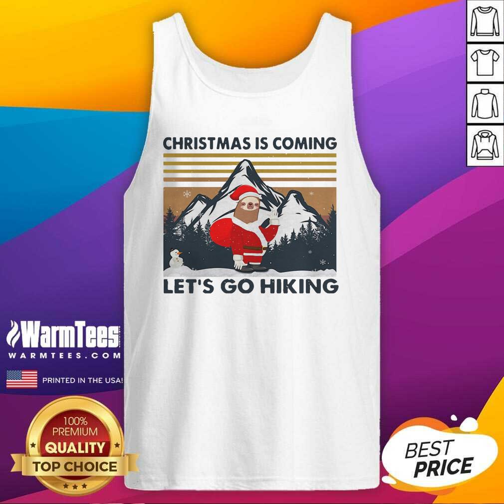 Pretty Sloth Hat Santa Christmas Is Coming Let’s Go Hiking Vintage Shirt - Image 4