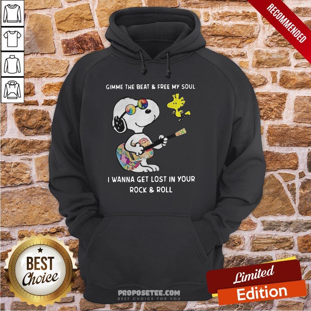 Pretty Snoopy And Woodstock Gimme The Beat And Free My Soul I Wanna Get Lost In Your Rock And Roll Shirt - Image 4
