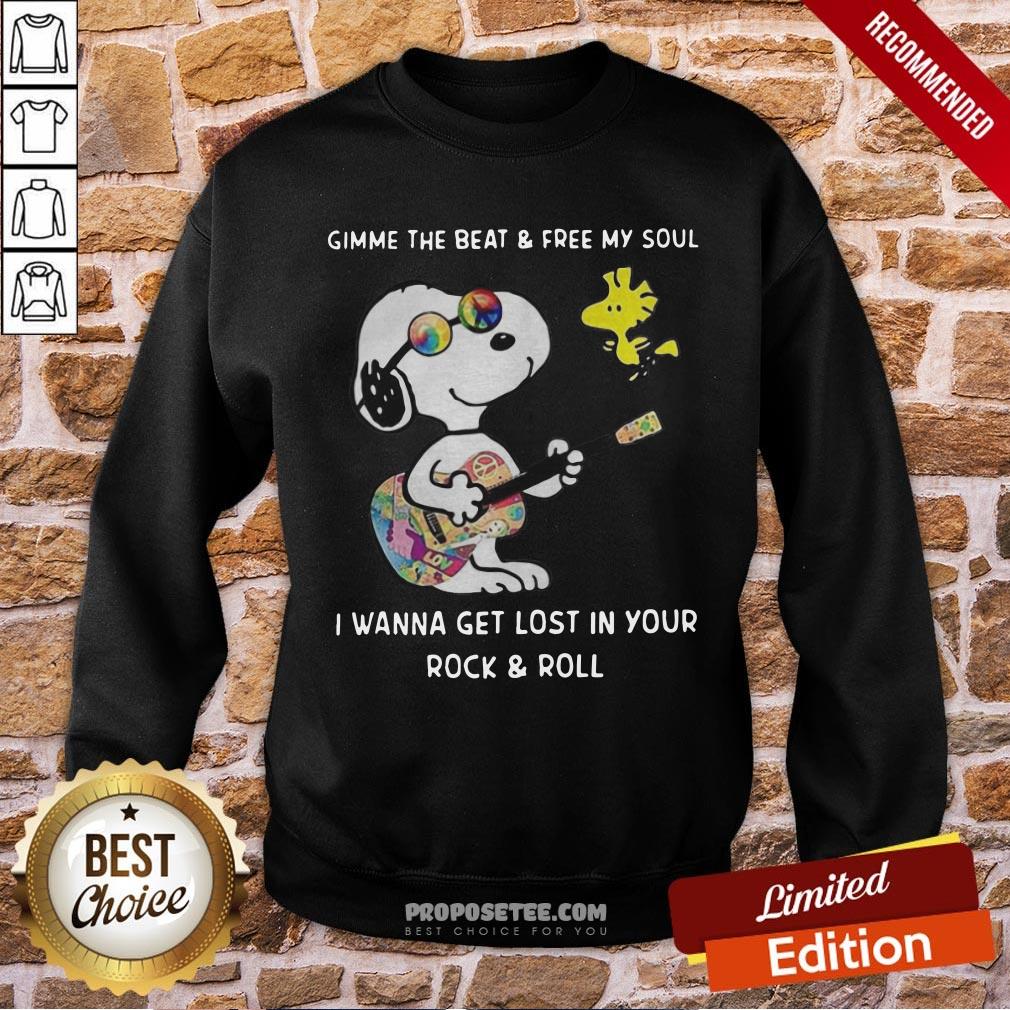 Pretty Snoopy And Woodstock Gimme The Beat And Free My Soul I Wanna Get Lost In Your Rock And Roll Shirt - Image 5